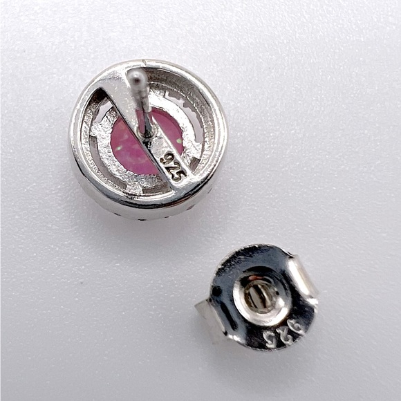 Sterling Silver Halo Pink Fire Opal Cz Set - Picture 12 of 17